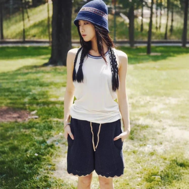 Knitted Crochet Shorts with Scallop Hem